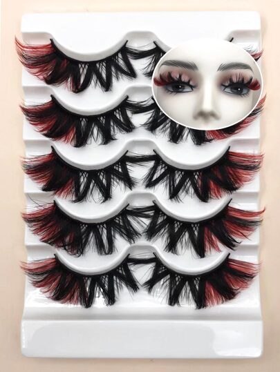 5 Pairs 10-18mm Fluffy, Long, Thick Colored False Eyelashes End Eye Elongated Criss-Cross, Style For Makeup, Suitable For Parties Home DIY For Daily Life, Weddings, Dates, Parties, Music Festivals, Halloween And Christmas&Volumized Eyelash Extension