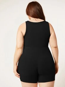 SHEIN BASICS Plus 純色統一連身褲 - 黑色 - 查看 2