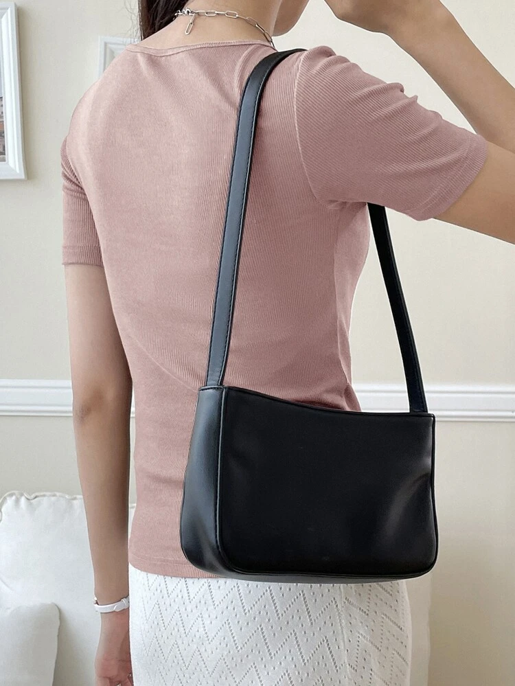 Square Neck Ribbed Knit Tee,Crop Tops Women