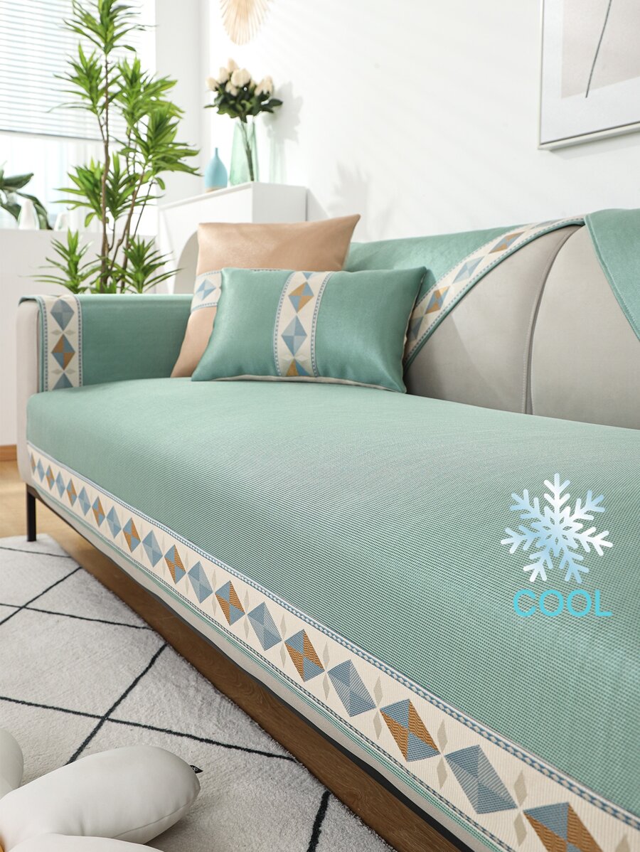 1入組幾何圖案沙發巾現代滌綸沙發套毯子適合家用 - 綠色 - 查看 1
