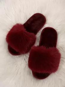 Fall/Winter Women Fuzzy Bedroom Slippers, Fashion Home Slippers,Halloween,Christmas,Fluffy Slippers,New Year Outfits - Burgundy - View 4