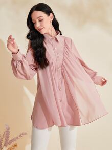 Mulvari Solid Button Front Shirt - Baby Pink - View 3