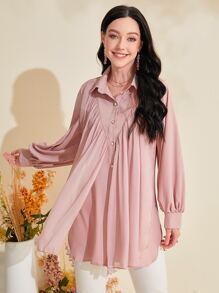 Mulvari Solid Button Front Shirt - Baby Pink - View 4