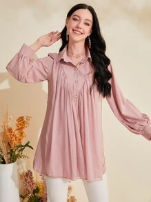 Mulvari Solid Button Front Shirt - Baby Pink - View 5