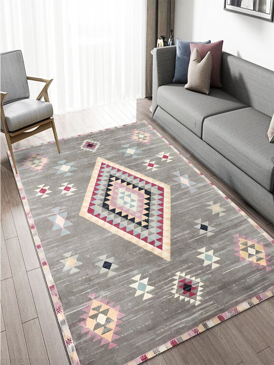 1pc Geometric Pattern Rug, Modernist Polyester Bedroom Rug For Home - Multicolor - View 1