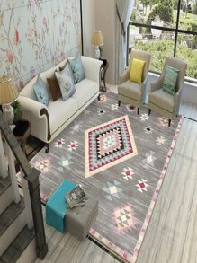 1pc Geometric Pattern Rug, Modernist Polyester Bedroom Rug For Home - Multicolor - View 2