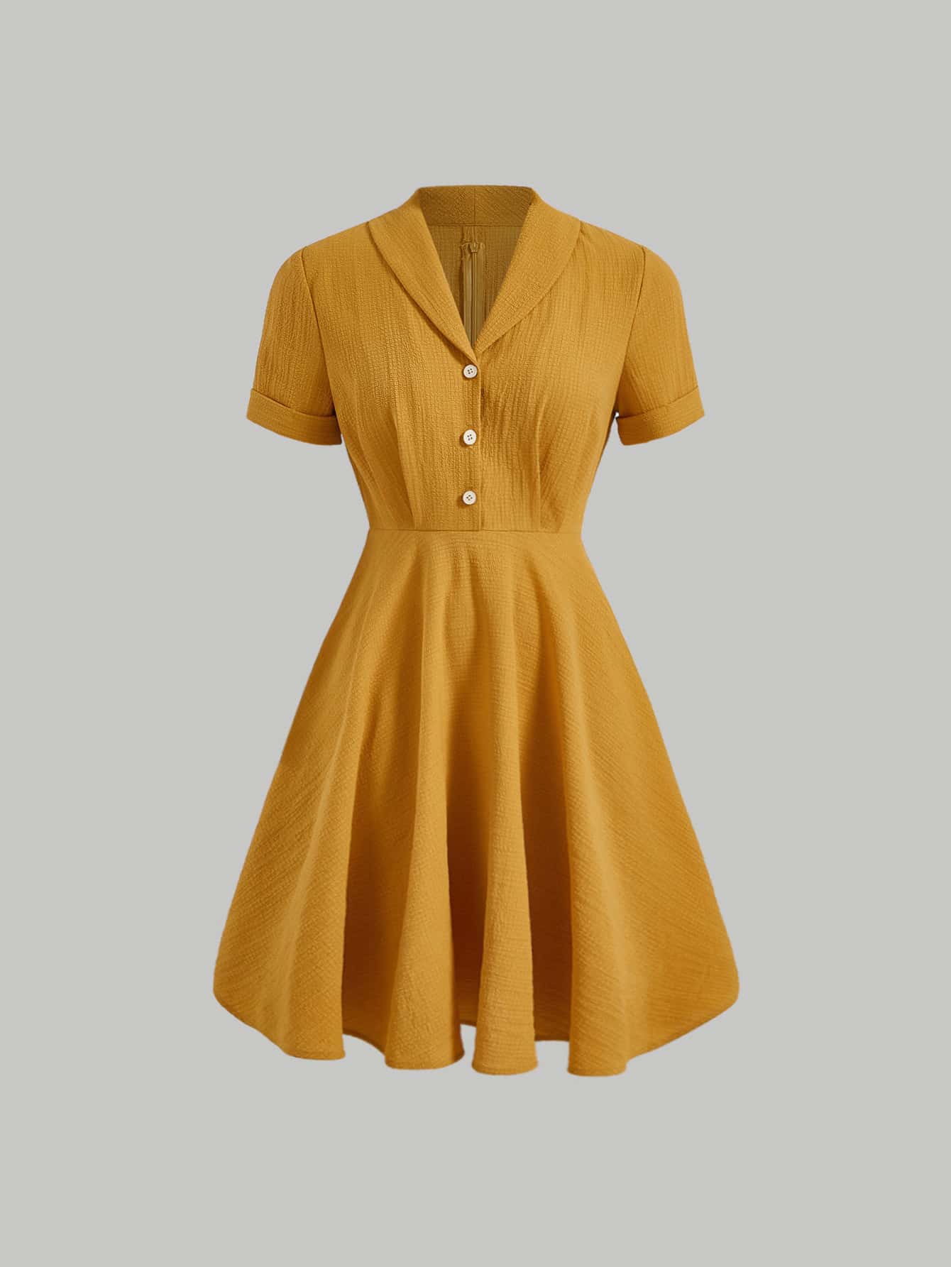 SHEIN MOD Solid Button Front Dress - Mustard Yellow - View 1