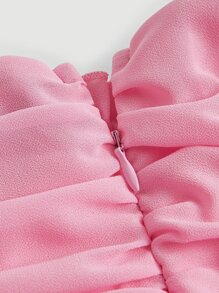 SHEIN MOD Đầm viền lá sen Xù Dây kéo màu trơn Giải trí - Hồng - Xem 3