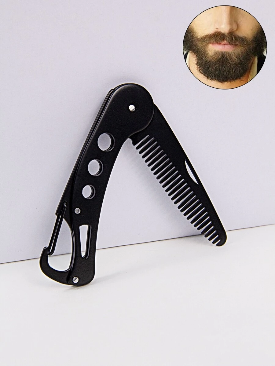 1 pieza Peine, acero inoxidable, moderno, mini portátil, reutilizable, lavable, duradero, suave para usar el cuidado de la barba en casa o en movimiento para el hombre - Negro - Ver 1