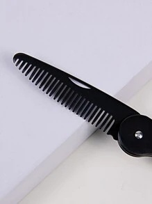 1 pieza Peine, acero inoxidable, moderno, mini portátil, reutilizable, lavable, duradero, suave para usar el cuidado de la barba en casa o en movimiento para el hombre - Negro - Ver 4
