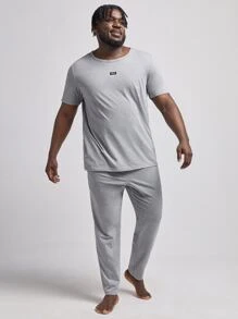 SHEIN Extended Sizes Hombres Conjunto de pijama con estampado de letra - Gris Claro - Ver 5