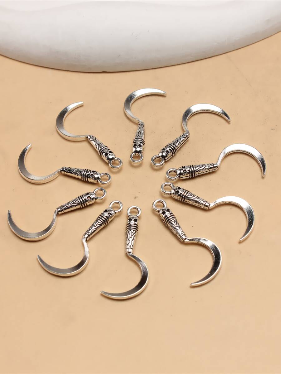 10pcs Alloy Moon DIY Pendant - Silver - View 1