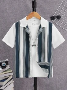 SHEIN Boys Striped Print Shirt Without Tee - Multicolor - View 1