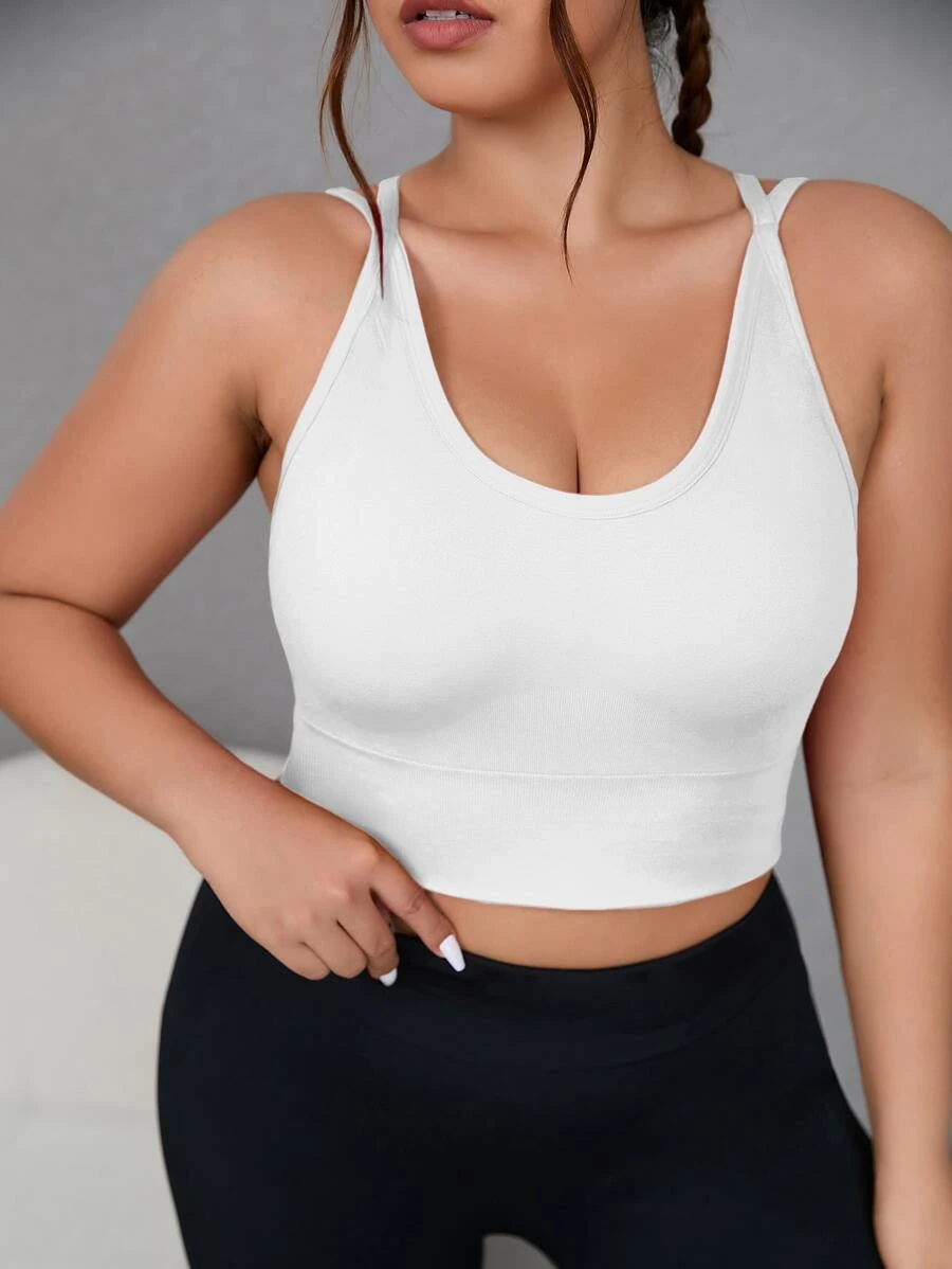 Yoga Basic Plus Solid Crisscross Back Sports Bra - White - View 1