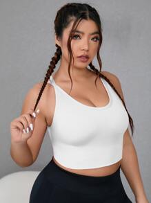 Yoga Basic Plus Solid Crisscross Back Sports Bra - White - View 3