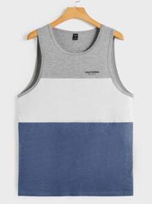 Manfinity VCAY Homens Top tank carta gráfica bloco de cores - Azul Empoeirado - Visão 2