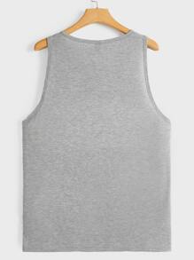 Manfinity VCAY Homens Top tank carta gráfica bloco de cores - Azul Empoeirado - Visão 3