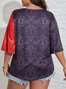 EMERY ROSE Plus Floral Print V Neck Tee