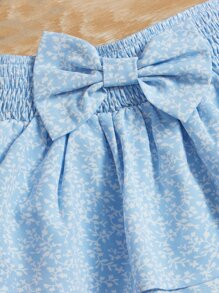 SHEIN Baby Plants Print Cami Top & Bow Front Two Layer Hem Skirt - Blue and White - View 3