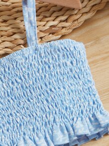 SHEIN Baby Plants Print Cami Top & Bow Front Two Layer Hem Skirt - Blue and White - View 4