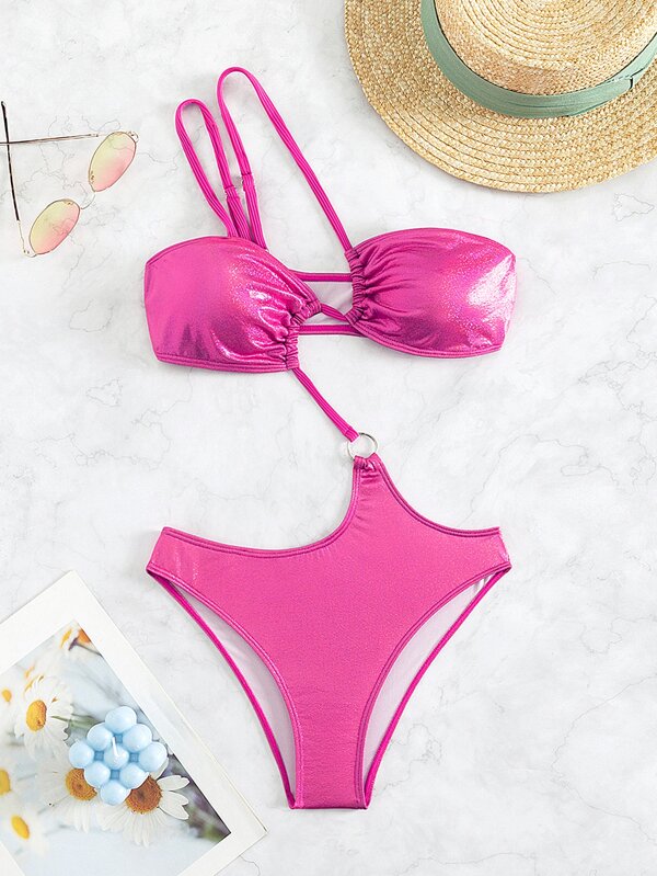 Ring Linked Cut Out One Shoulder One Piece Swimsuit SHEIN UK