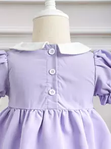 Baby Girl Puff Sleeve Peter Pan Collar Dress - Mauve Purple - View 3