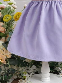 Baby Girl Puff Sleeve Peter Pan Collar Dress - Mauve Purple - View 4