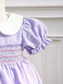 Baby Girl Puff Sleeve Peter Pan Collar Dress - Mauve Purple - View 5