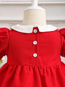 SHEIN 嬰兒泡泡袖彼得潘領連衣裙 - 紅色 - 查看 4