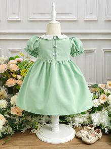 Robe De Bébé Fille À Manches Bouffantes Et Col Claudine