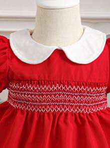 SHEIN 嬰兒泡泡袖彼得潘領連衣裙 - 紅色 - 查看 5