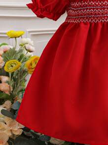 SHEIN 嬰兒泡泡袖彼得潘領連衣裙 - 紅色 - 查看 6