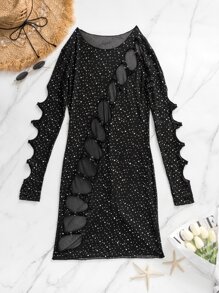 Swim SXY 素色水鑽細節鏤空罩衫連衣裙 - 黑色 - 查看 6