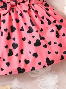 Baby Heart Print Bow Front Dress - Pink - View 3