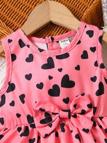 Baby Heart Print Bow Front Dress - Pink - View 4