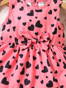 Baby Heart Print Bow Front Dress - Pink - View 5
