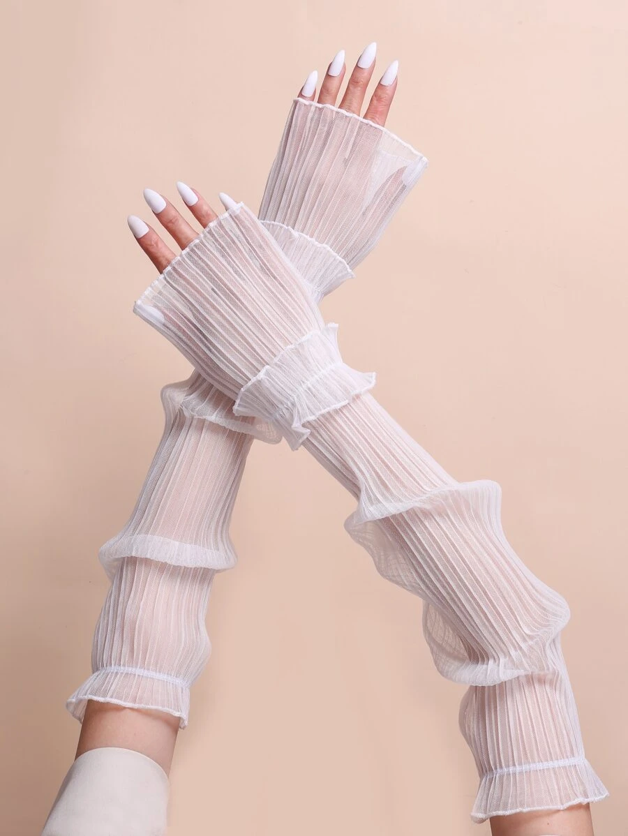Elegant 1pair Women Ruffle Trim Fashionable Arm Sleeves For Outdoor ...