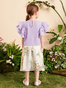 SHEIN Bộ thời trang bé gái Xù phân lớp Hoa Boho - Màu Lilac Tím - Xem 2