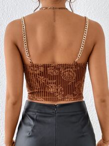 SHEIN Privé Top de tirantes con diseño de cadena crop de terciopelo - Café integral - Ver 3