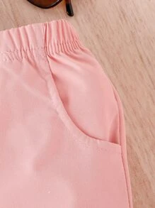 SHEIN Đứa bé gái Chất rắn Dây Áo thun & Túi nắp bên cạnh Quần Cargo Không có thắt lưng - Nhiều màu - Xem 6