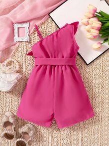 嬰兒荷葉邊翻蓋口袋腰帶連身短褲 - 粉色 - 查看 2