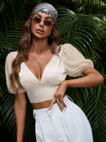 SHEIN Privé Áo sơ mi nữ Lộ Lưng Buộc lại màu trơn Gợi cảm - Màu be - Xem 5