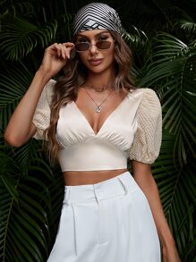 SHEIN Privé Áo sơ mi nữ Lộ Lưng Buộc lại màu trơn Gợi cảm - Màu be - Xem 6