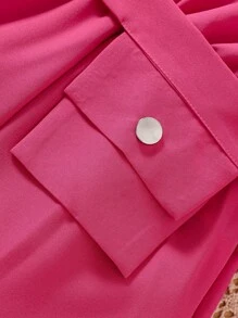 嬰兒荷葉邊翻蓋口袋腰帶連身短褲 - 粉色 - 查看 3