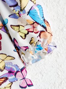 SHEIN Girls Butterfly Print Puff Sleeve Blouse - Multicolor - View 3