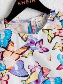 SHEIN Girls Butterfly Print Puff Sleeve Blouse - Multicolor - View 4