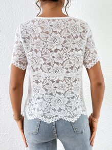 SHEIN Privé Blusa unicolor con encaje sin sujetador