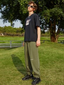 Manfinity Hombres Pantalones con estampado de letra de cintura con cordón