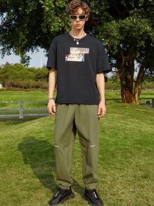 Manfinity Hombres Pantalones con estampado de letra de cintura con cordón