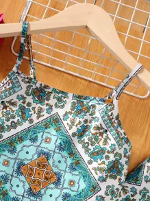 SHEIN 少女印花圍巾擺鉸帶背心上衣和長褲